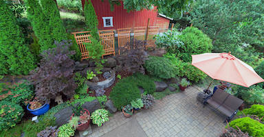 Patio with sustainable landscaping