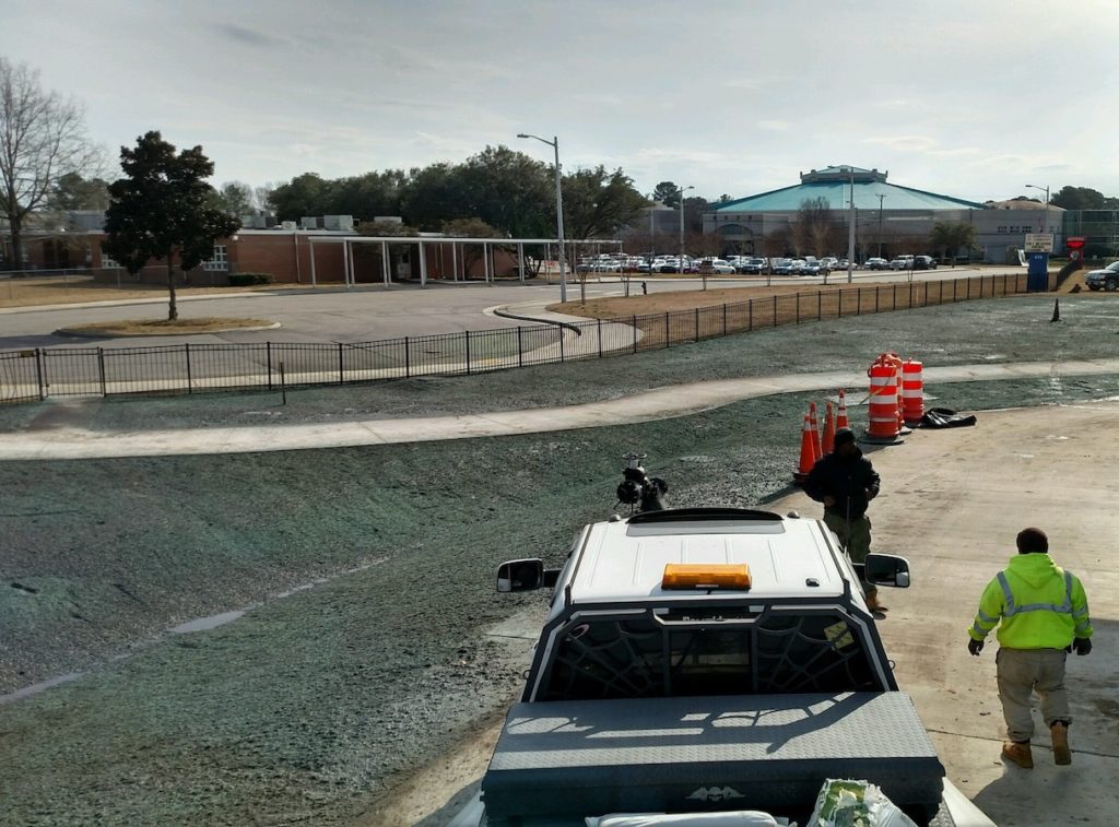 Hydroseeding school project with hydromulch