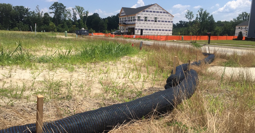 Compost filter sock installed for perimeter control on residential development in Virginia