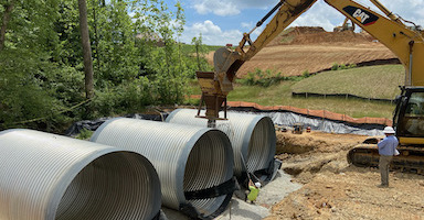 Culverts for creek crossing on residential construction project in Goochland, VA