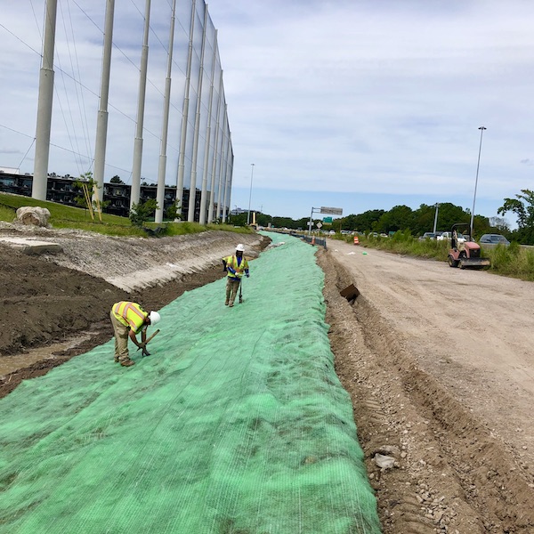 Recyclex turf reinforcement mat installed for highway widening project