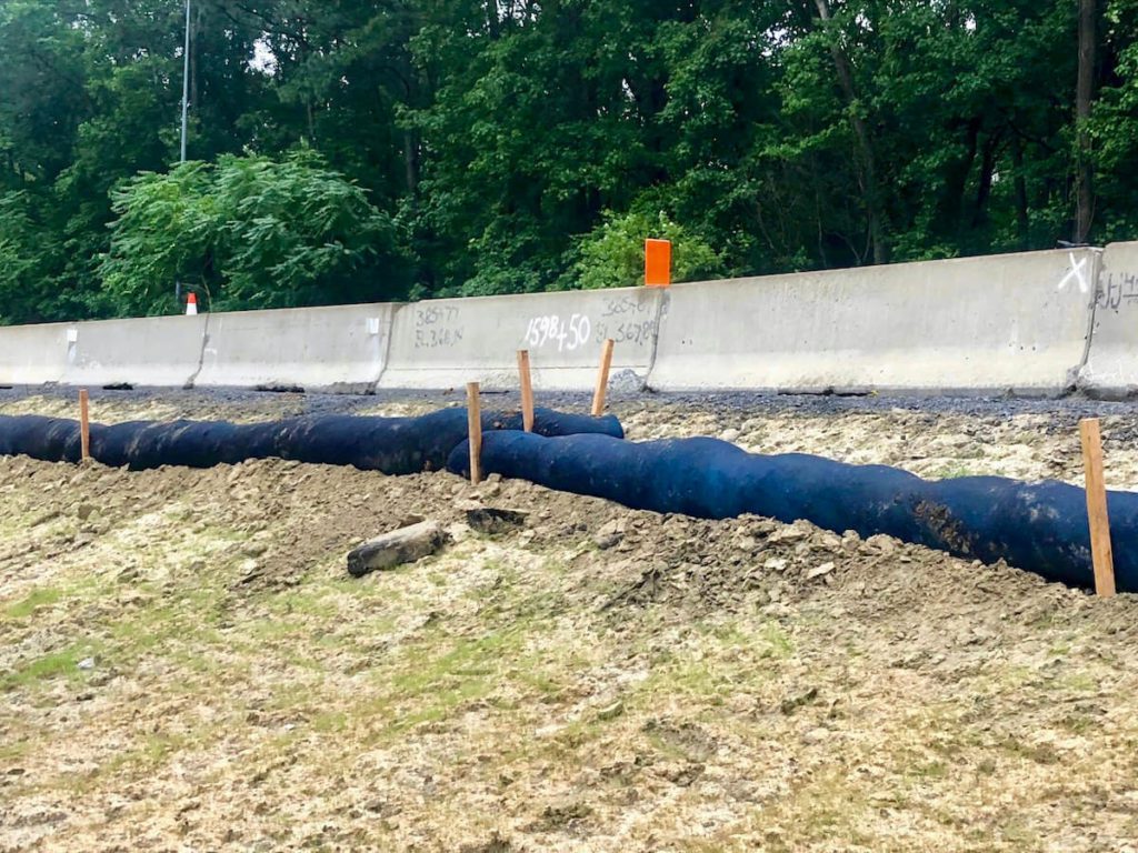 Erosion control wattle for slope interruption on High Rise Bridge Chesapeake