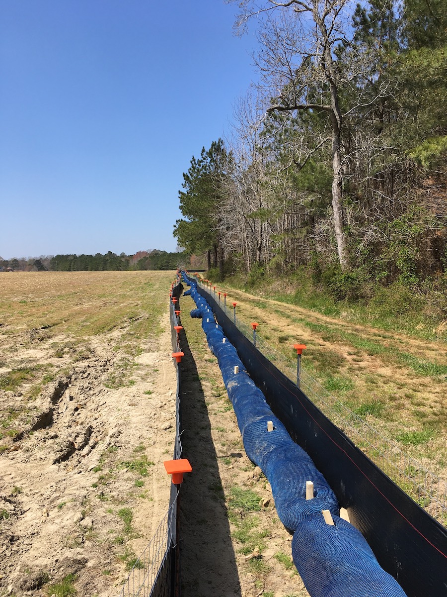 Diamond Sock reinforces wire backed silt fence at Puller Solar Farm