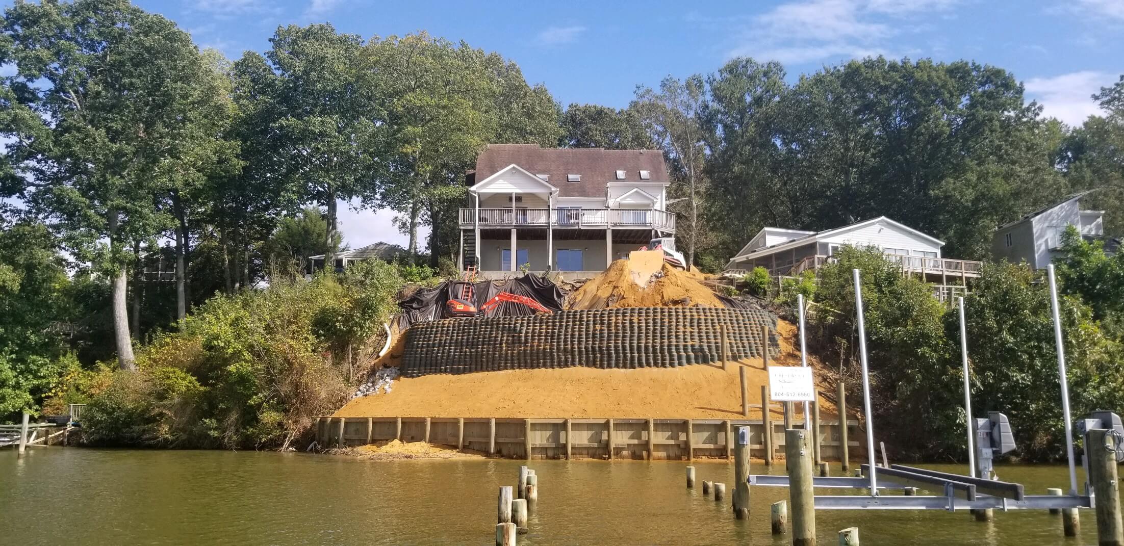 Wall construction for river home in Virginia