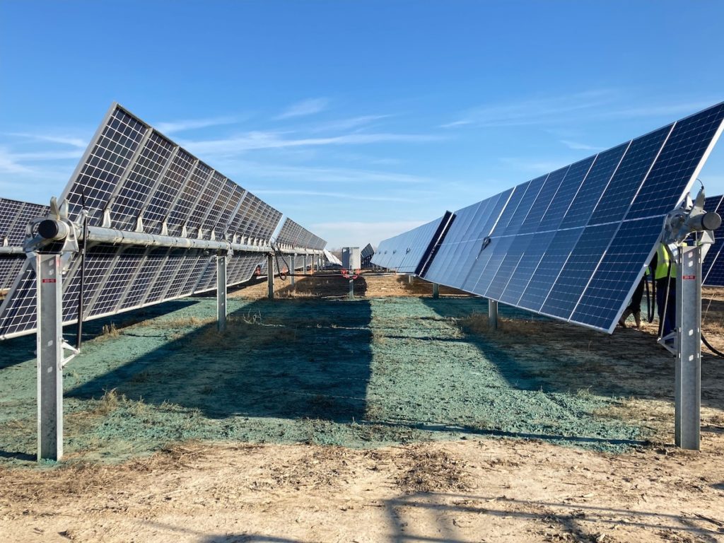 Solar panels with hydromulch for ground cover