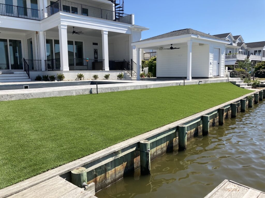 Artificial turf for waterfront home