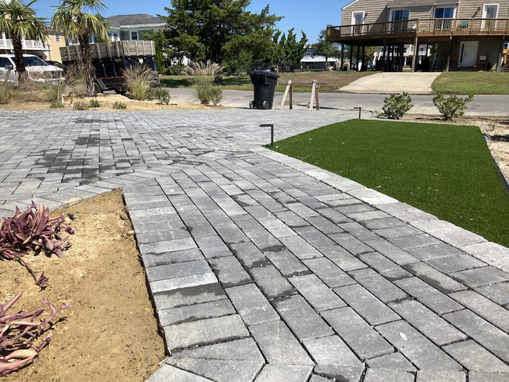 Paver path and turf front yard