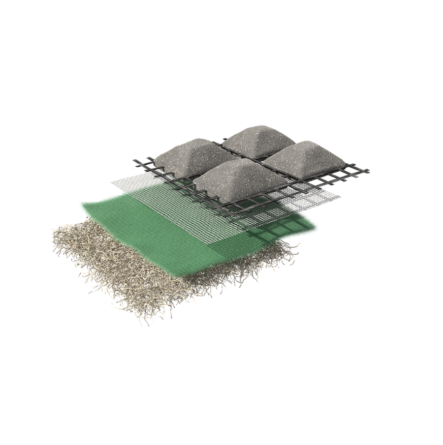 Concrete block mats with Curlex blanket and Recyclex TRM